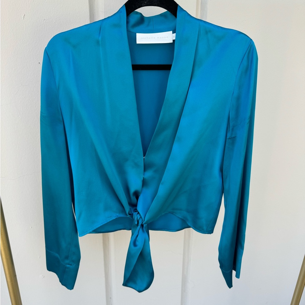 Michelle Mason kimono tie top turquoise blue size 0